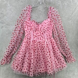 Sugar Thrillz Women M Heavenly Affair Babydoll Dress Pink Heart Tulle